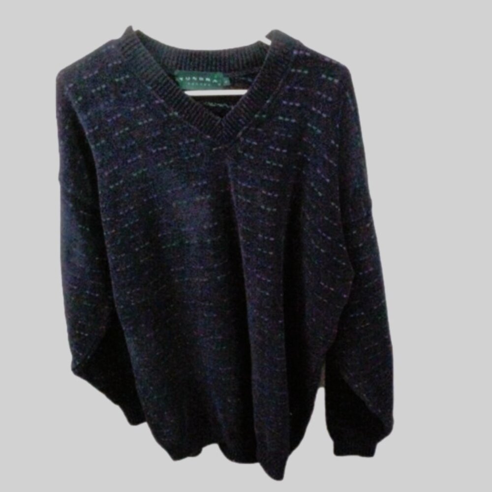 Tundra Mens Navy Blue Patterned V-Neck Sweater Size Large